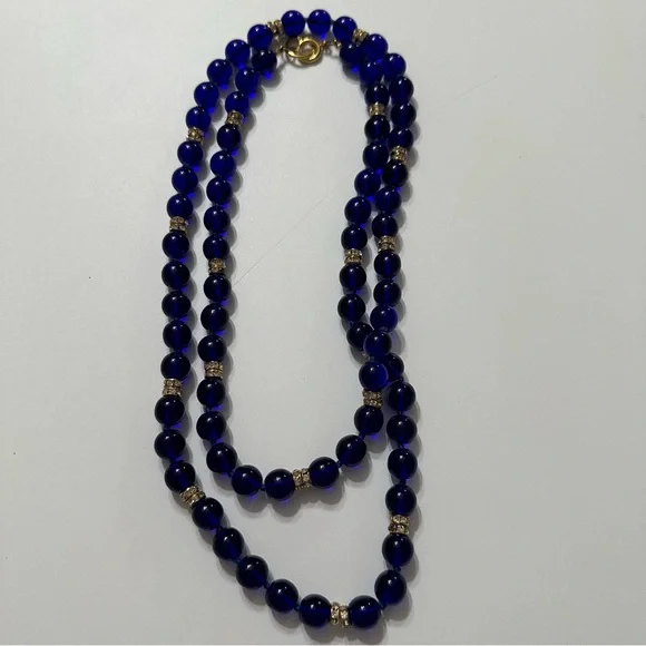 Vintage Murano glass necklace with handmade blue and golden - Picture 5 of 10